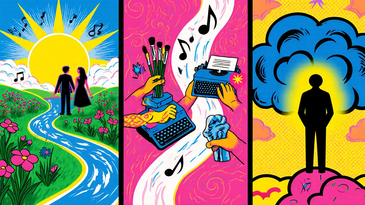 Peter Maxová ilustrace tří hodnotových cest: příroda, tvorba a postoj k utrpení.