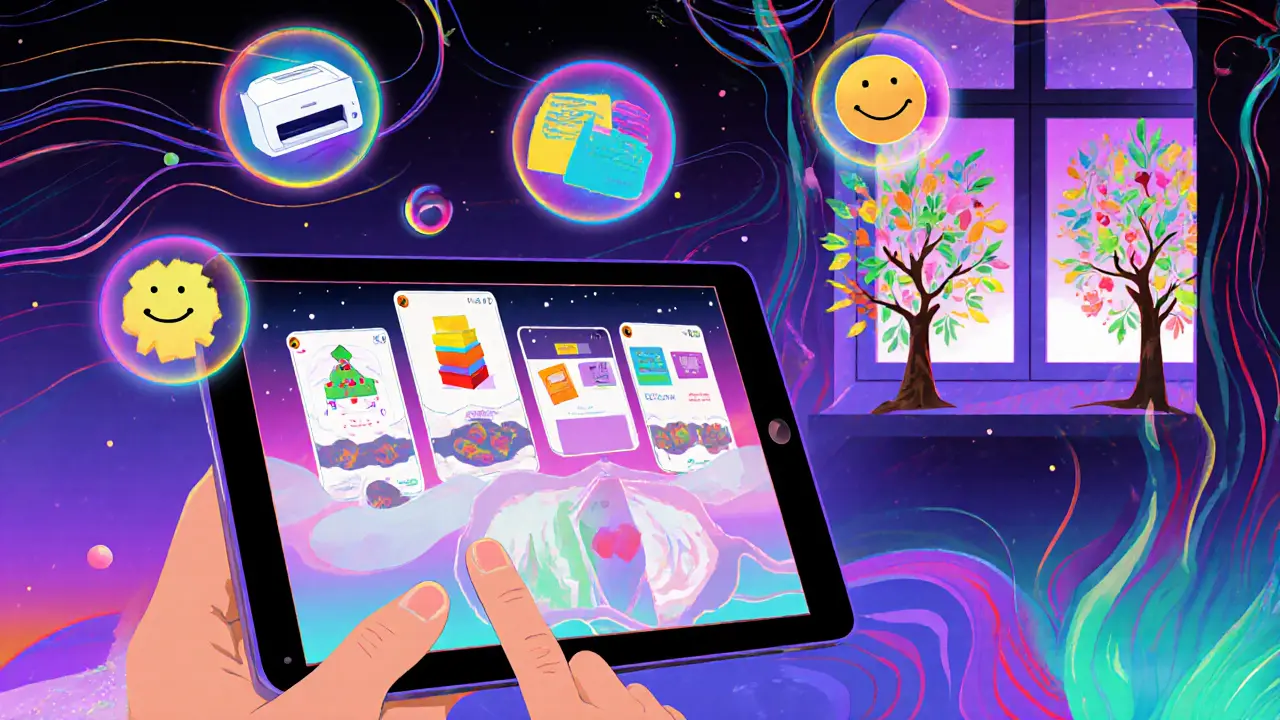 Dospívající používá tablet s animovanými vizuálními úkoly pro práci.