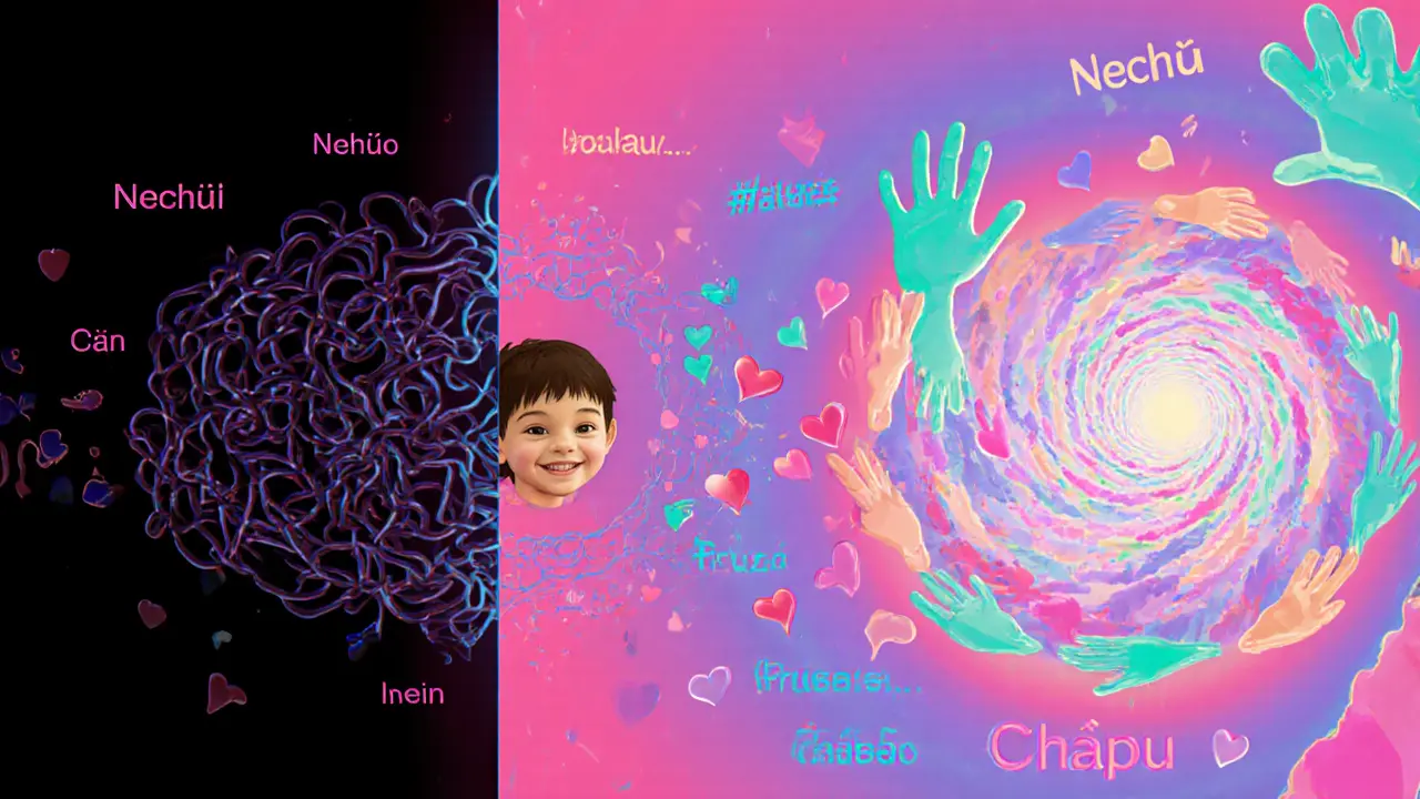 Dvanáctitýdenní cesta od temného uzlu k radostnému spirálovému světlu s českými slovy v záři.