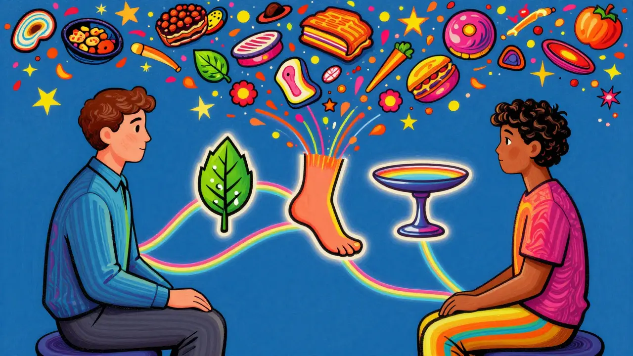 Terapeut a pacient spojeni duhovými vlákny, která vedou k symbolům vědomí a klidu.