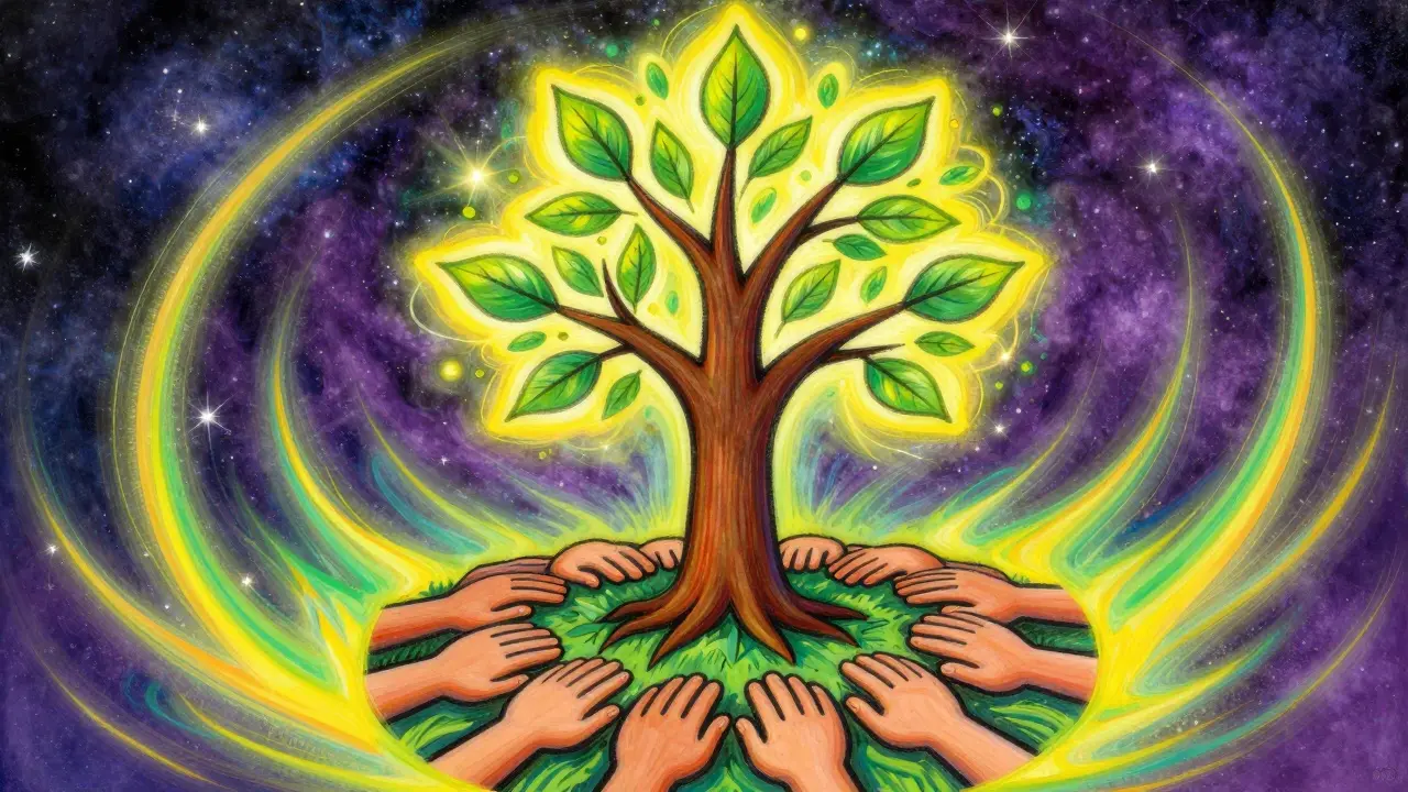 Abstraktní ilustrace rodinné podpory a růstu