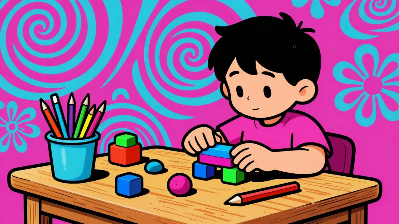 Dítě hraje s hračkami a tvoří umění v terapii