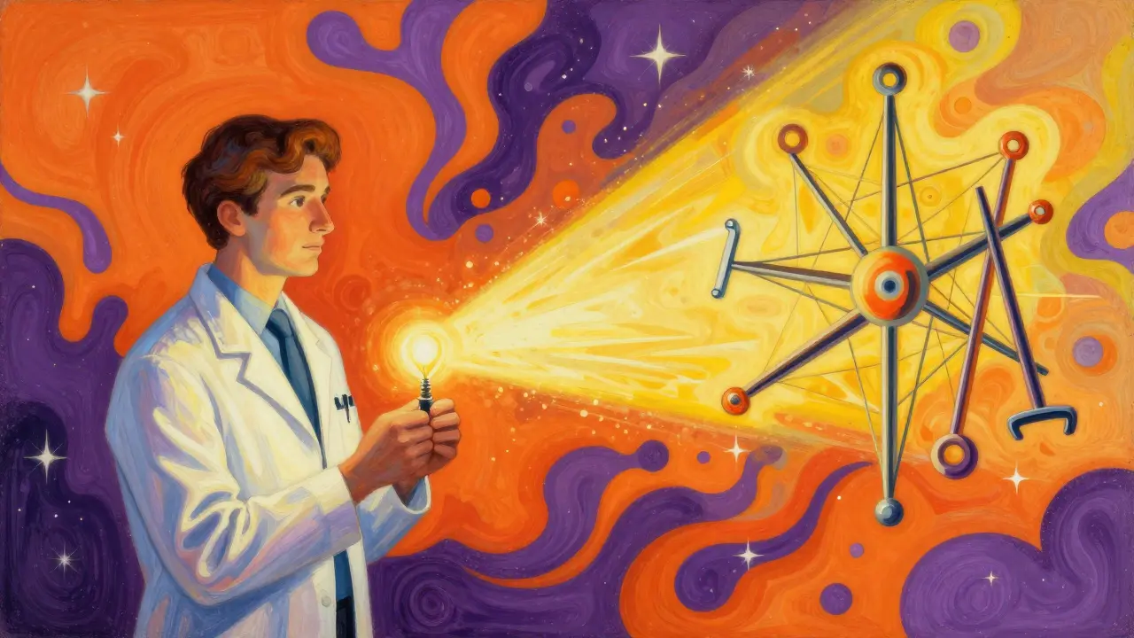 Kalejdoskopická ilustrace symbolizující konkrétní odborné nástroje a metody specializované terapie.