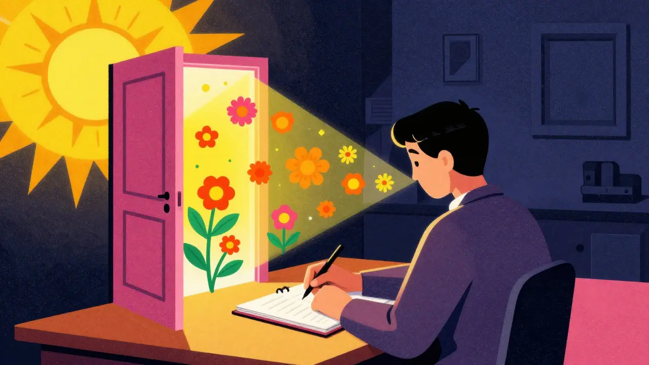 Ilustrace terapie nácviku obrazu: přepisování snů do pozitivních scénářů
