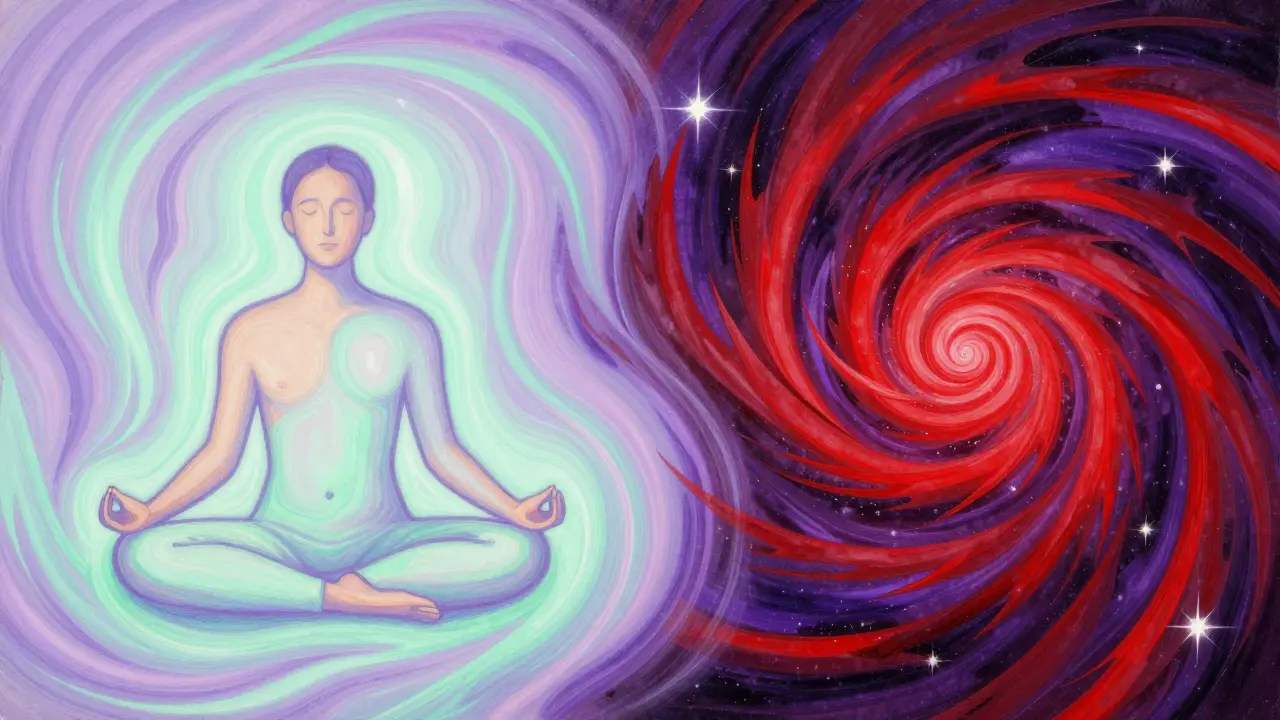 Kontrast mezi klidem a chaosem v psychedelickém stylu Peter Maxe