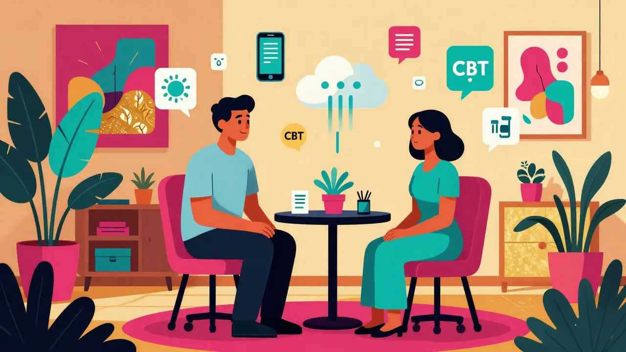 Terapeutická sezení s prvky moderní technologie v barevném stylu