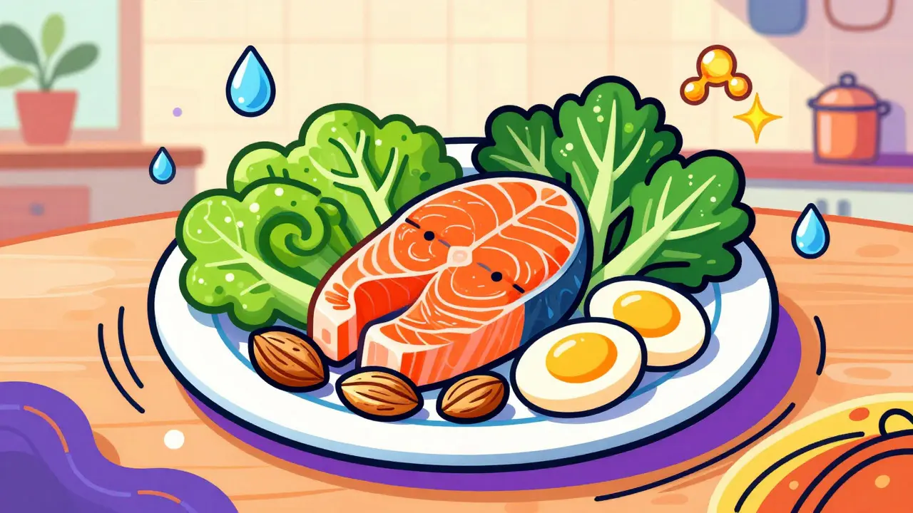 Barevná ilustrace zdravých potravin pro mozek